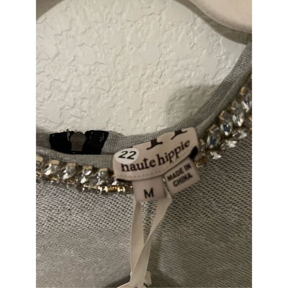 Haute Hippie Rhinestone Embellished Neck Sweatshirt $395 NEW NWT - Picture 7 of 10